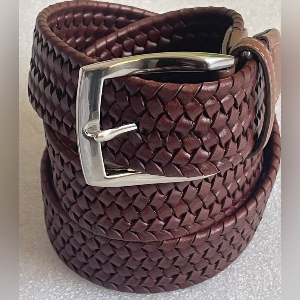 Torino Brown Leather Stretch Belt, Size 34